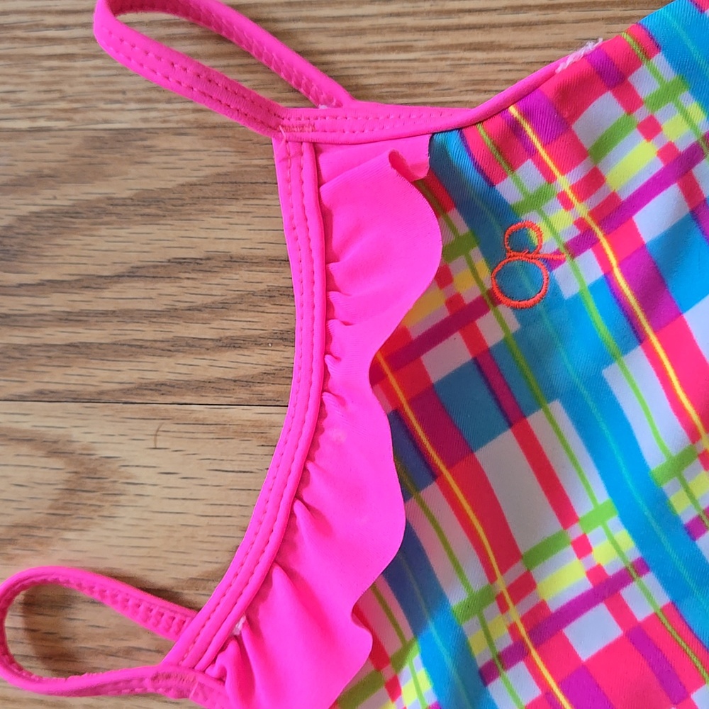 Pink/Blue Ruffled One Piece Swimsuit - Picture 2 of 4